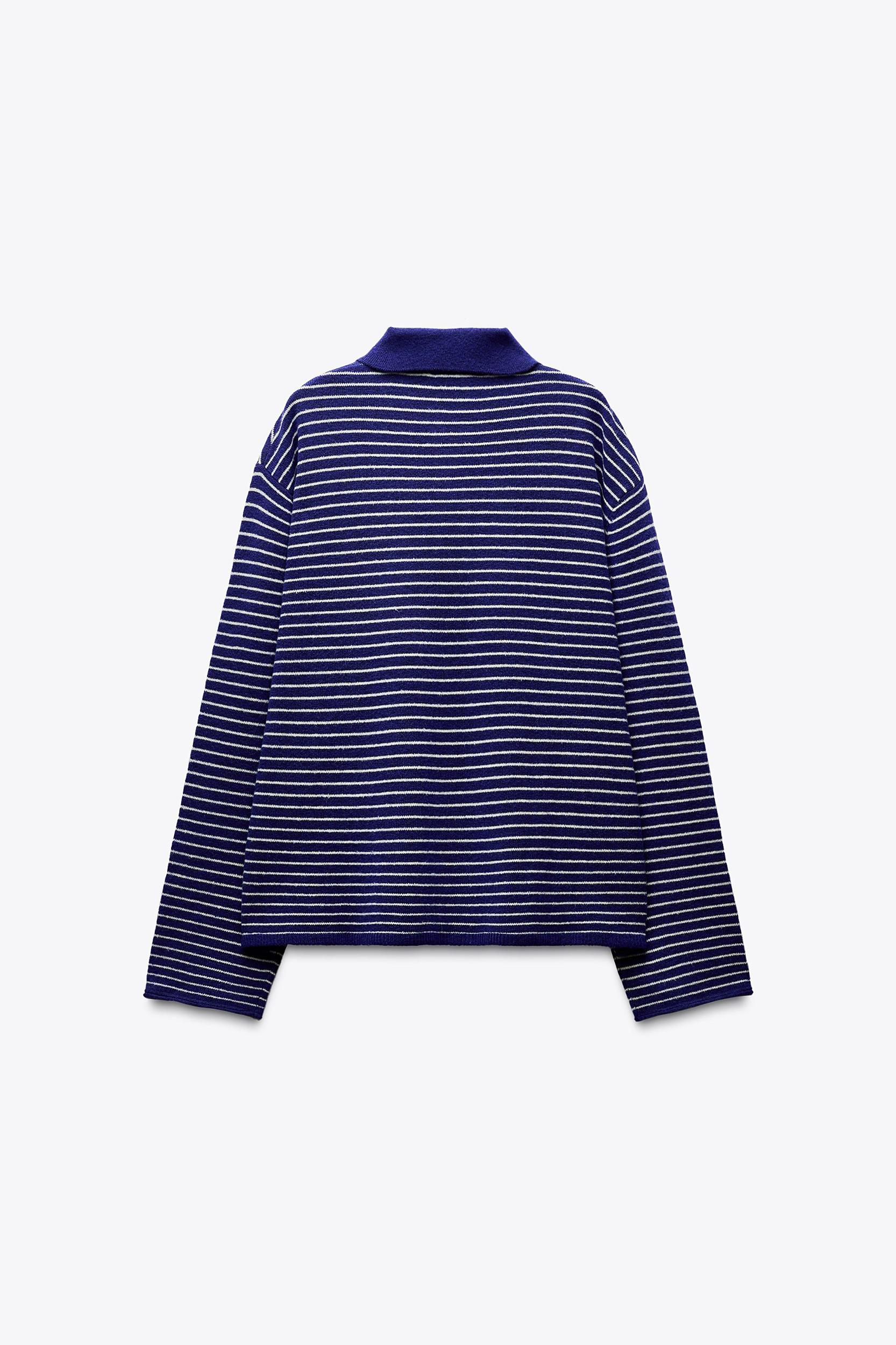 STRIPED KNIT POLO SWEATER Product Image