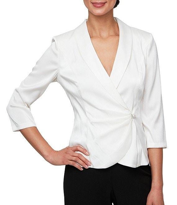 Alex Evenings 3/4 Sleeve Collar Neck Shimmer Satin Blouse Product Image