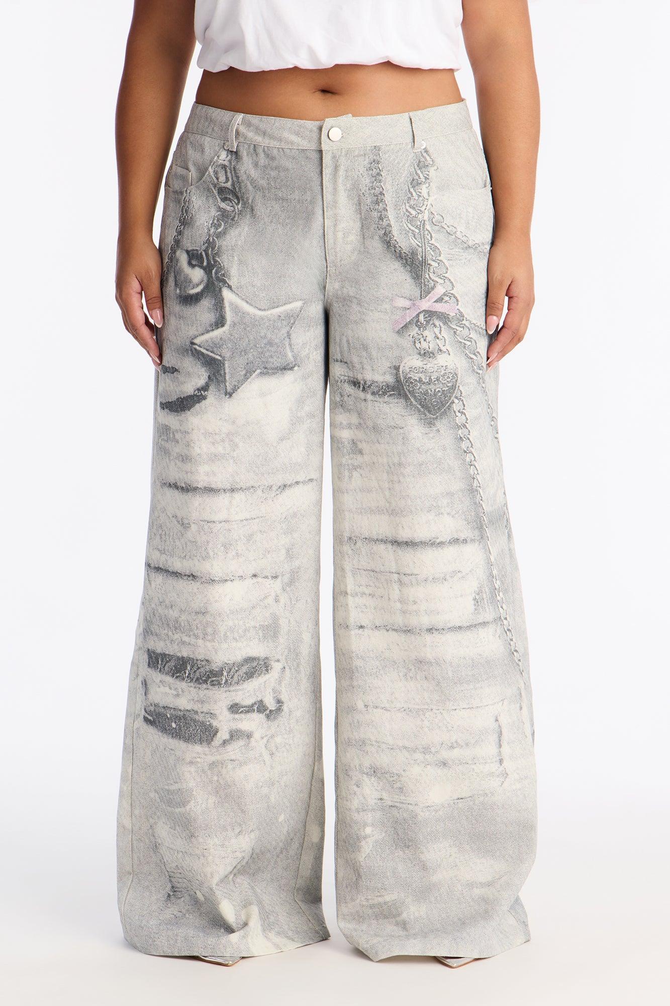 No Chances Wide Leg Low Rise Pant 32″ - Grey/combo Female Product Image