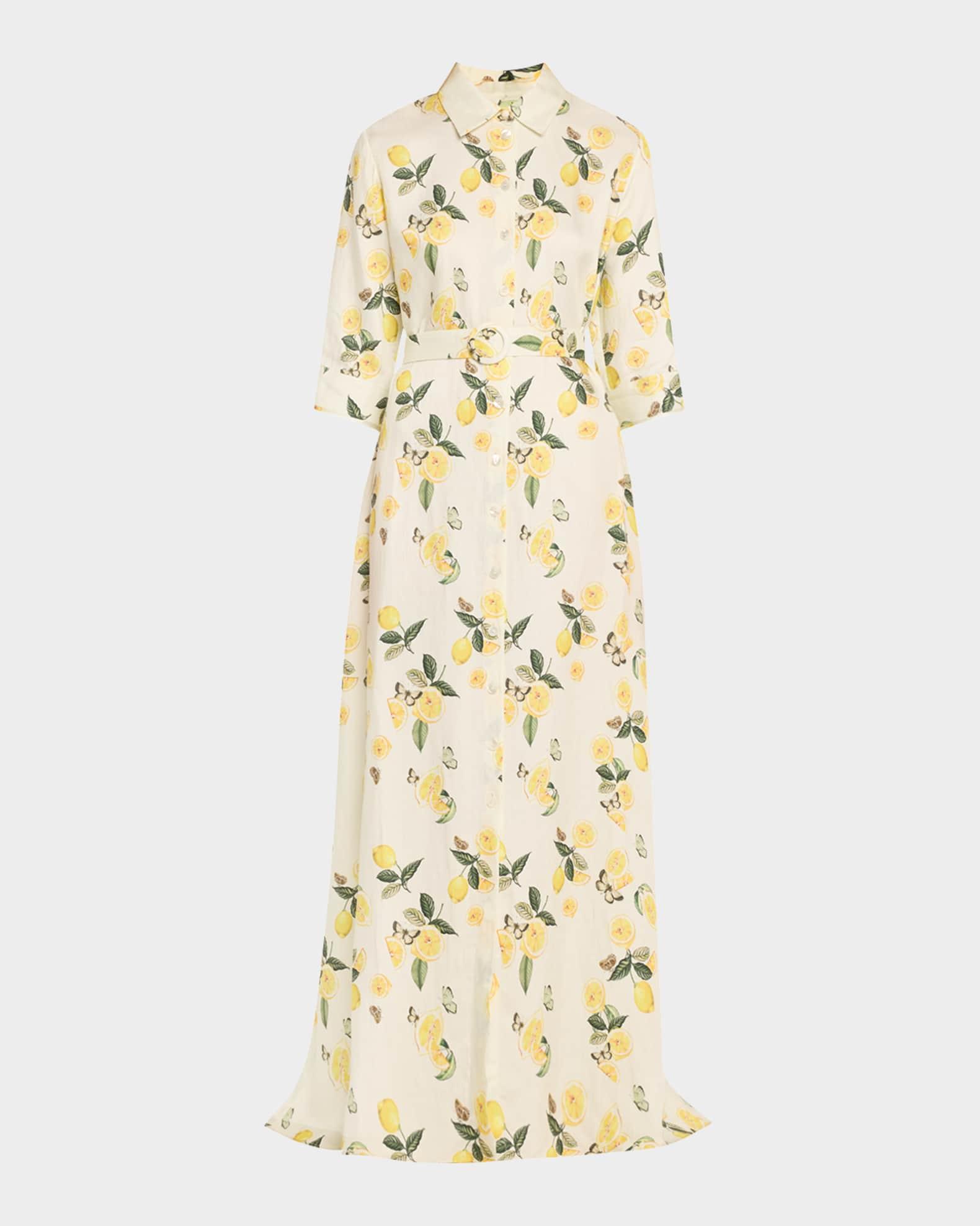 Valerie Belted Lemon-Print Maxi Shirtdress Product Image