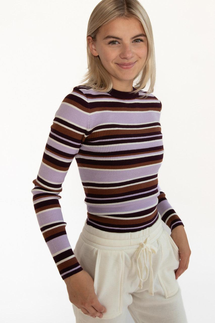 Purple Striped Pullover Sweater Product Image