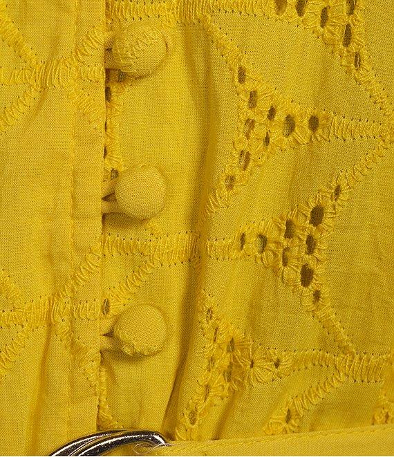 Terani Couture V-Neck Long Sleeve Button Front Eyelet Shift Dress Product Image