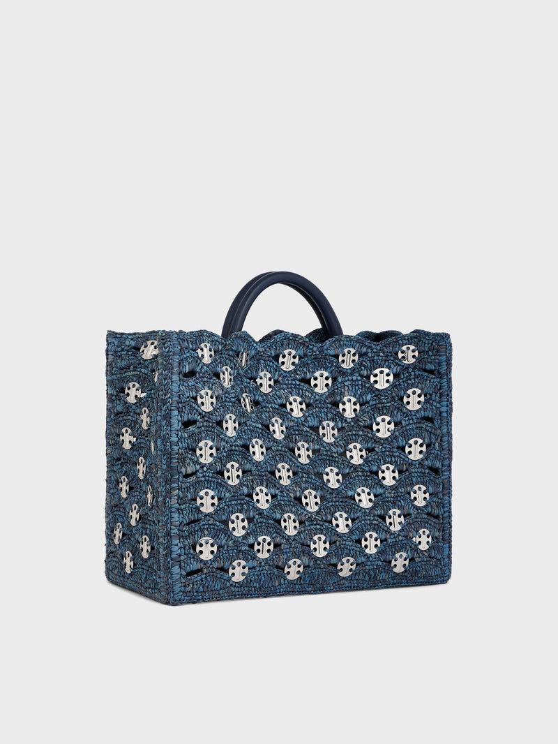 DENIM BLUE TOTE BAG IN RAFFIA Product Image