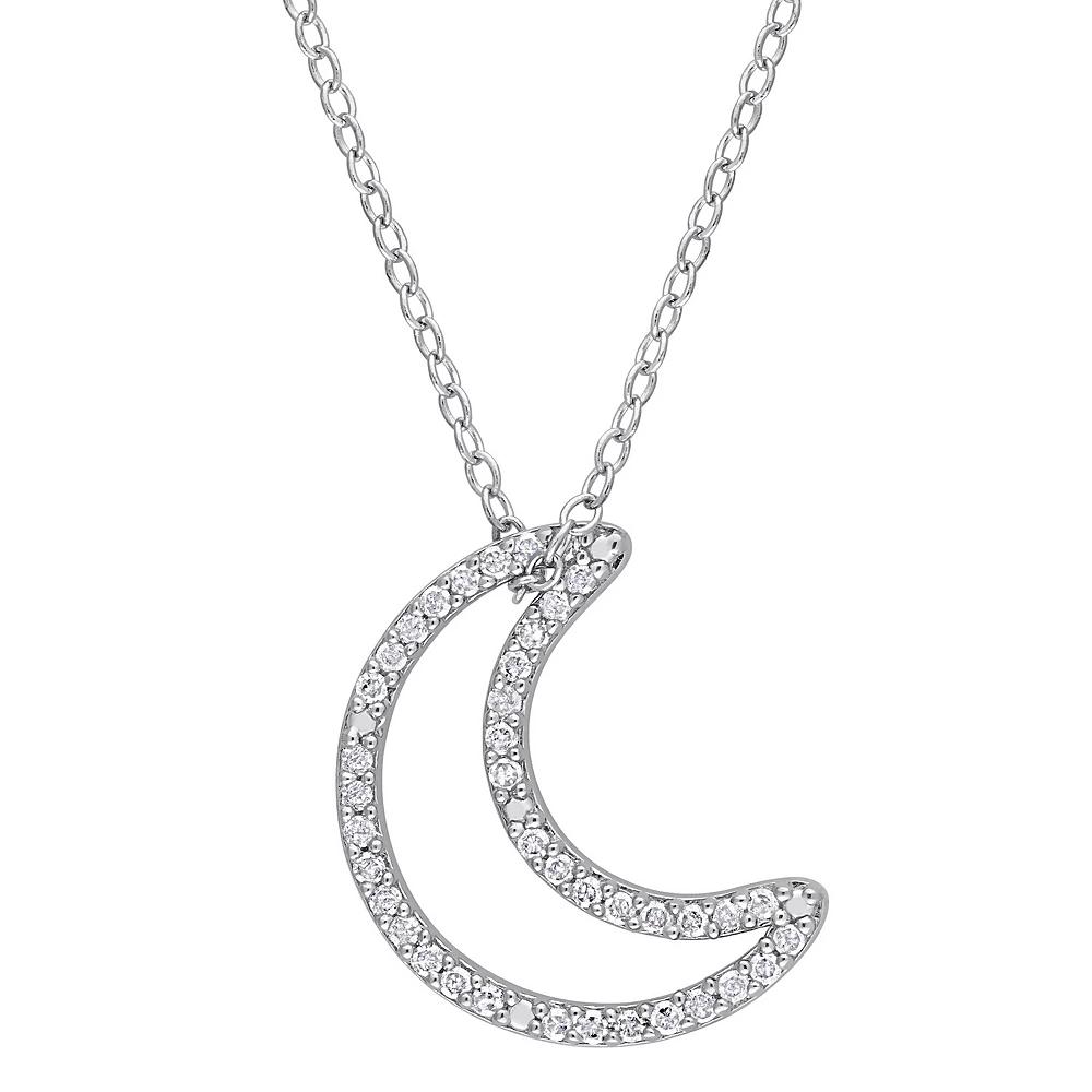 Stella Grace Sterling Silver 1/5 Carat T.W. Diamond Moon Pendant Necklace, Women's, Size: 18" Product Image