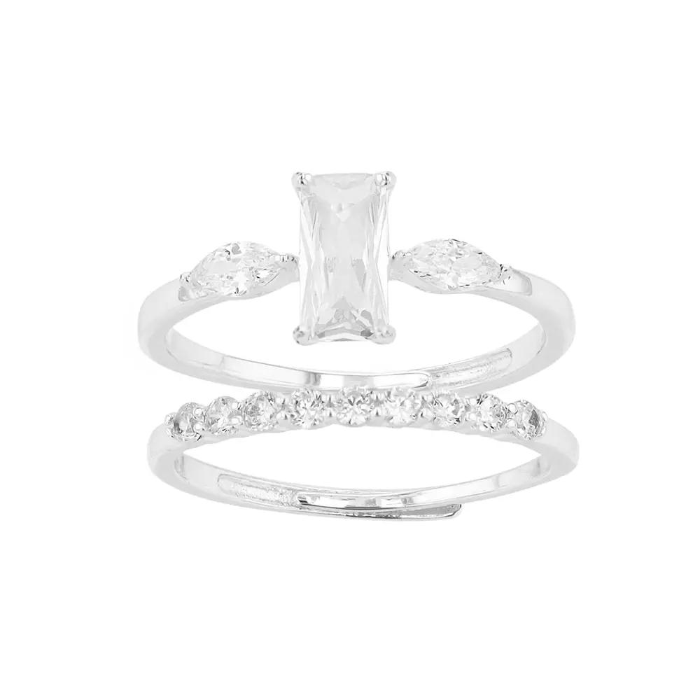 City Luxe Cubic Zirconia Ring Duo Set, Women's, Silver Tone Product Image