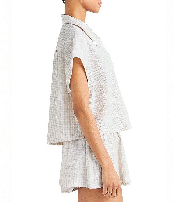 Splendid Gabrielle Crinkle Gingham Collar Neck Short Sleeve Button Front Top Product Image