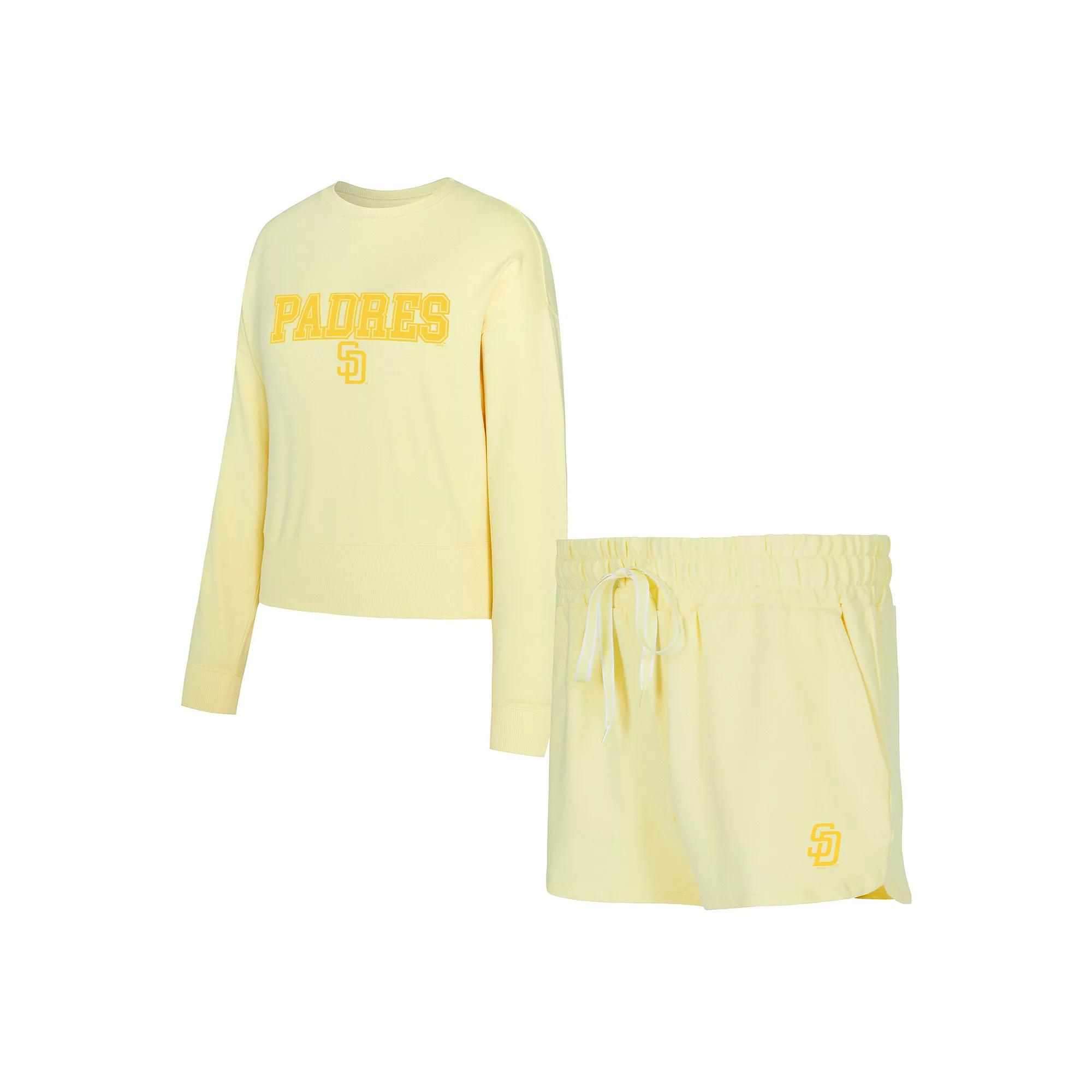 Women's Concepts Sport  Yellow San Diego Padres Elevation Tri-Blend Long Sleeve T-Shirt & Shorts Set, Size: XL Product Image