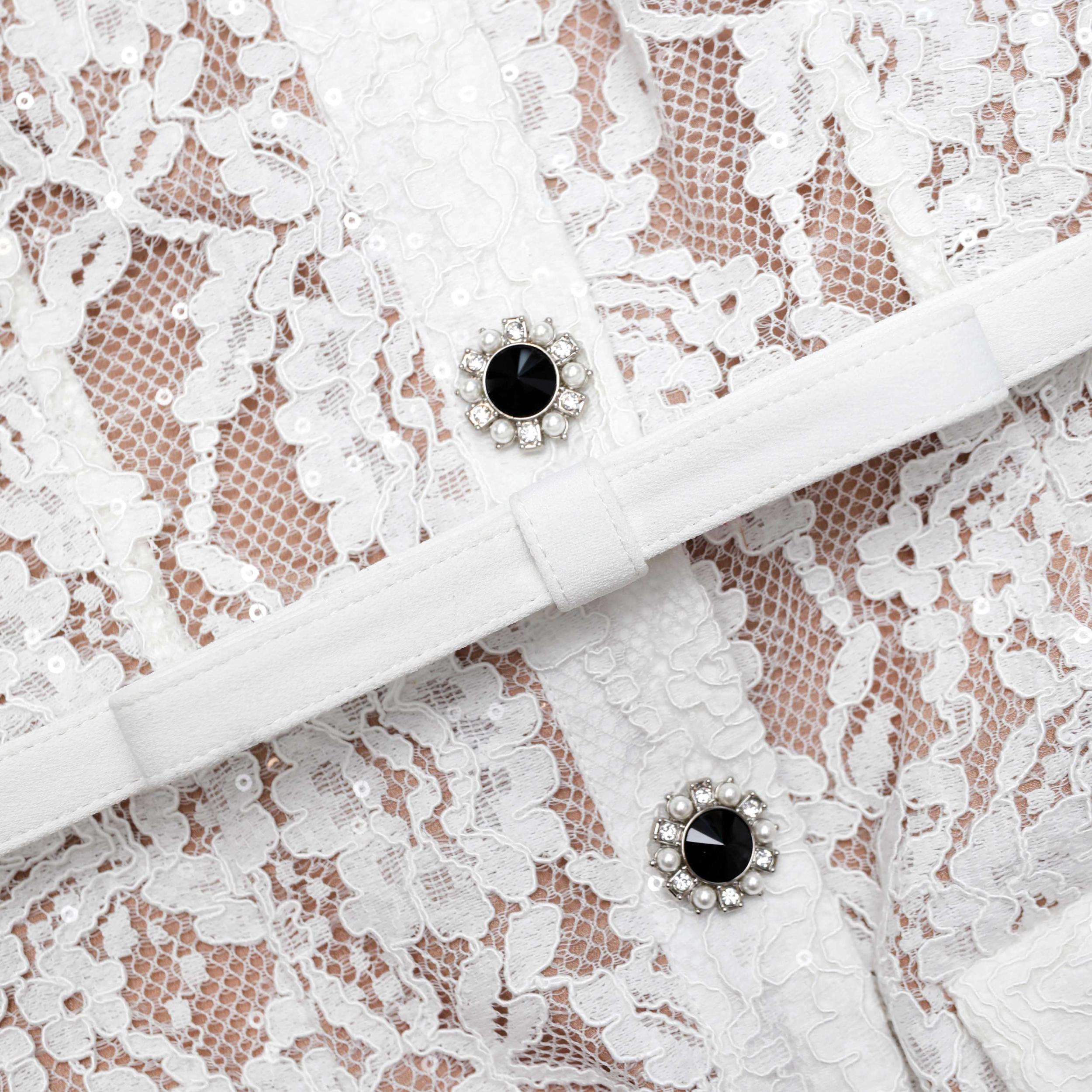 White Lace Button Midi Dress Product Image