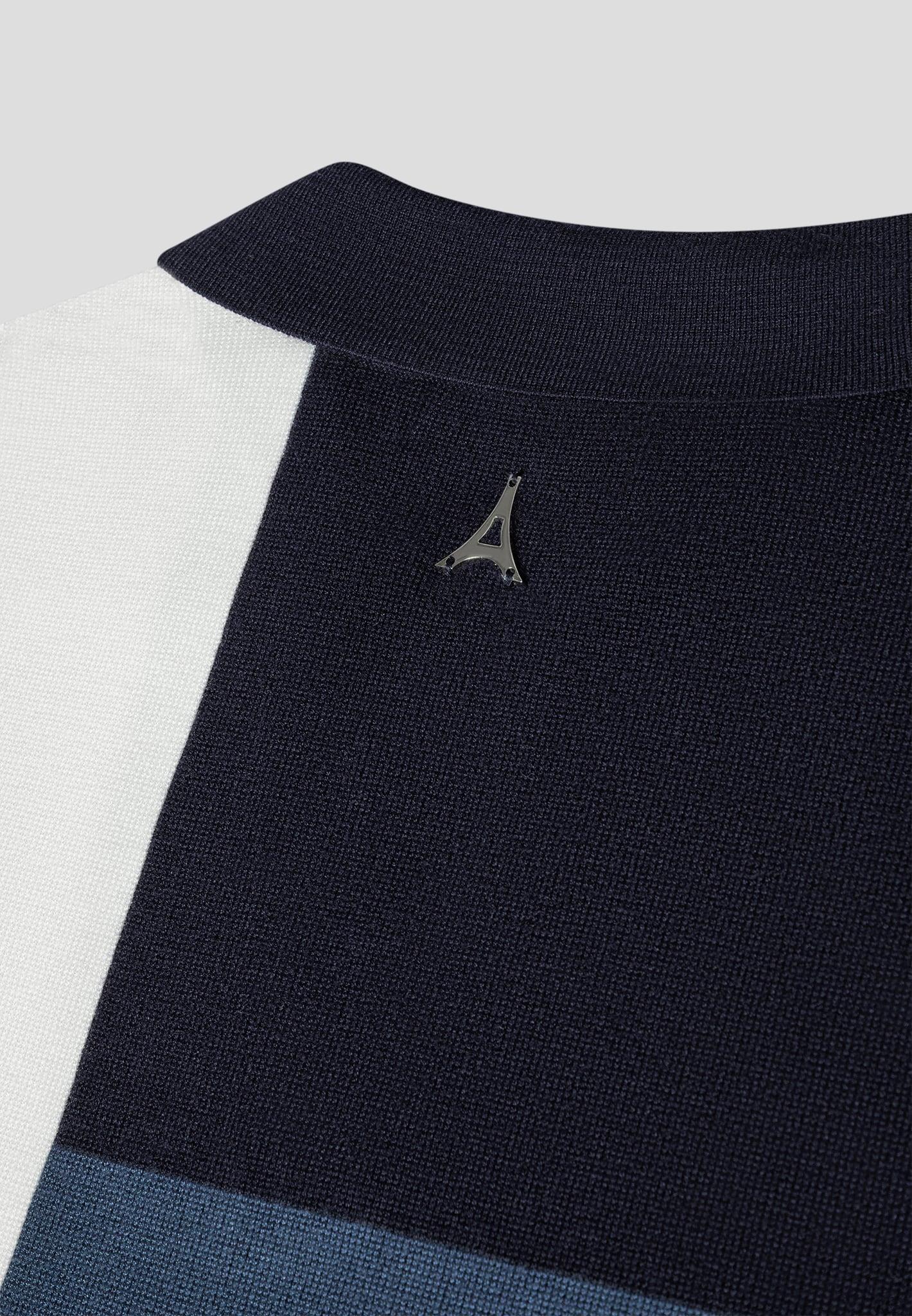 Colour Block Knit Revere Polo Top - Navy/Steel Blue Male Product Image