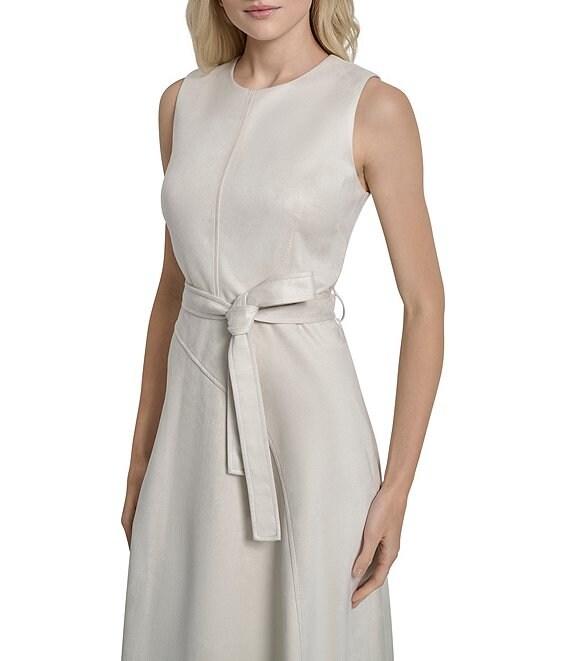 DKNY by Donna Karan Scuba Suede Belted Sleeveless Midi Dress Product Image