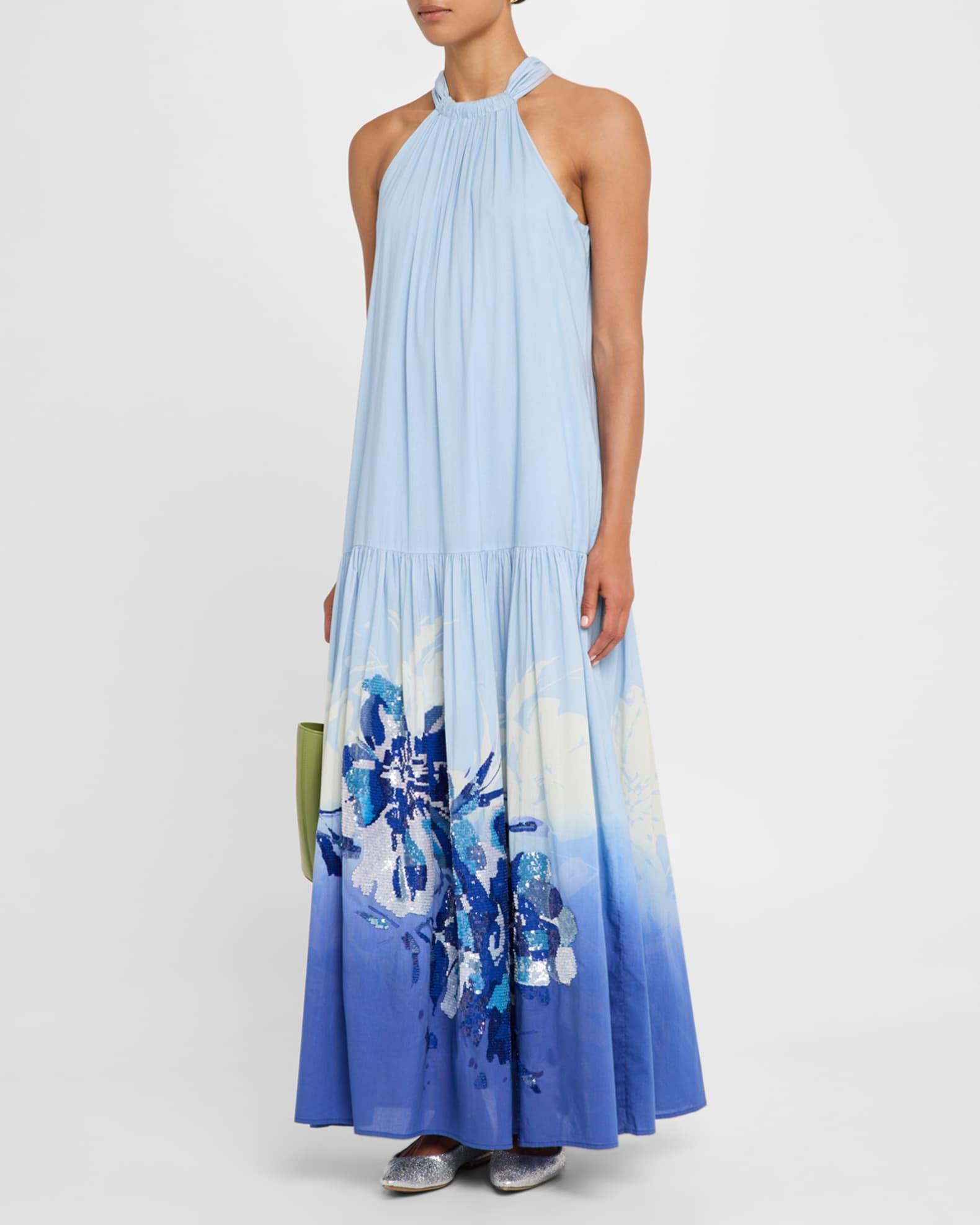 Daelia Sequin Floral-Print Halter Maxi Dress Product Image