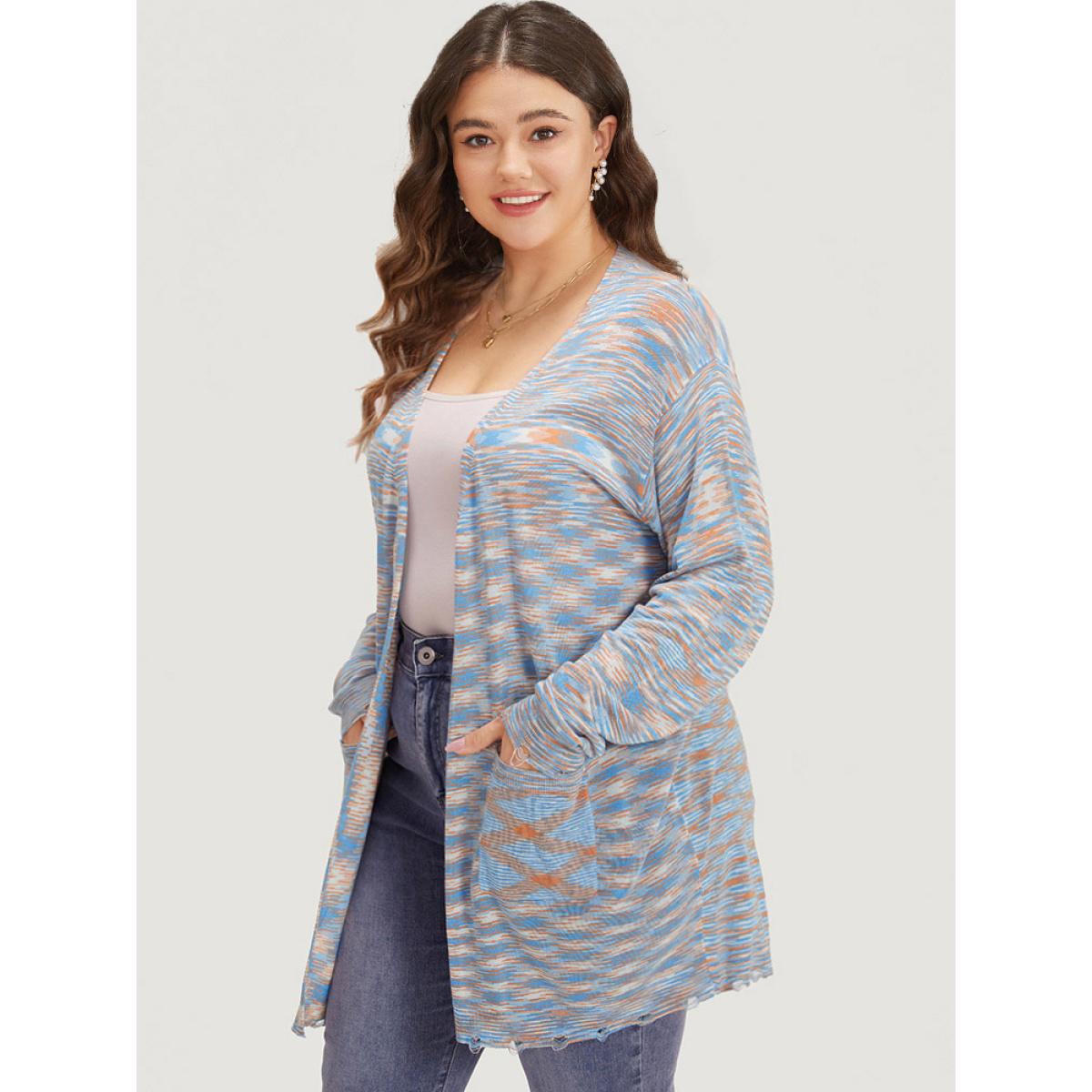 Plus Size Ombre Pocket Open Front Ripped Hem Cardigan Multicolor Women Casual Loose Long Sleeve Everyday Cardigans BloomChic 10/M Product Image