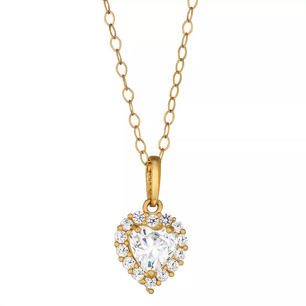 Taylor Grace 10k Gold Cubic Zirconia Heart Halo Pendant Necklace, Women's, Size: 18" Product Image
