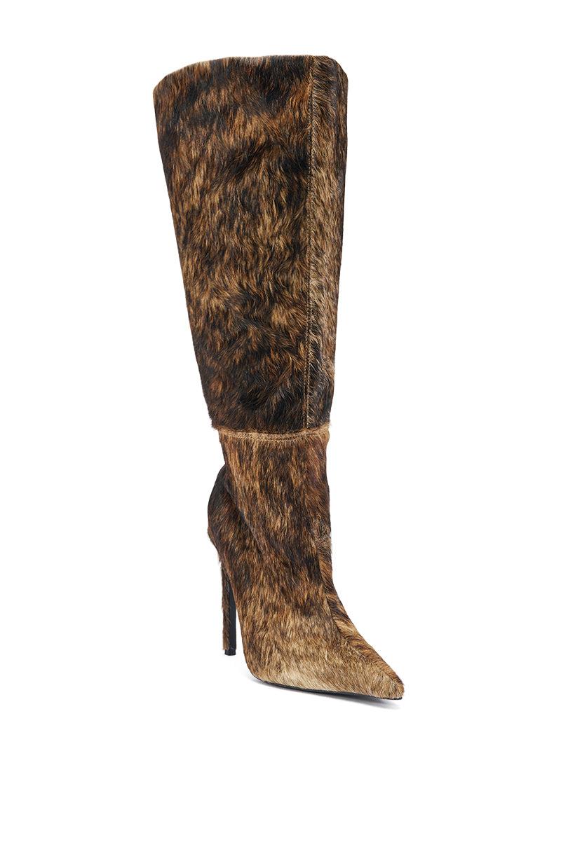 AZALEA WANG ANSEL BROWN COW HAIR STILETTO BOOT Product Image
