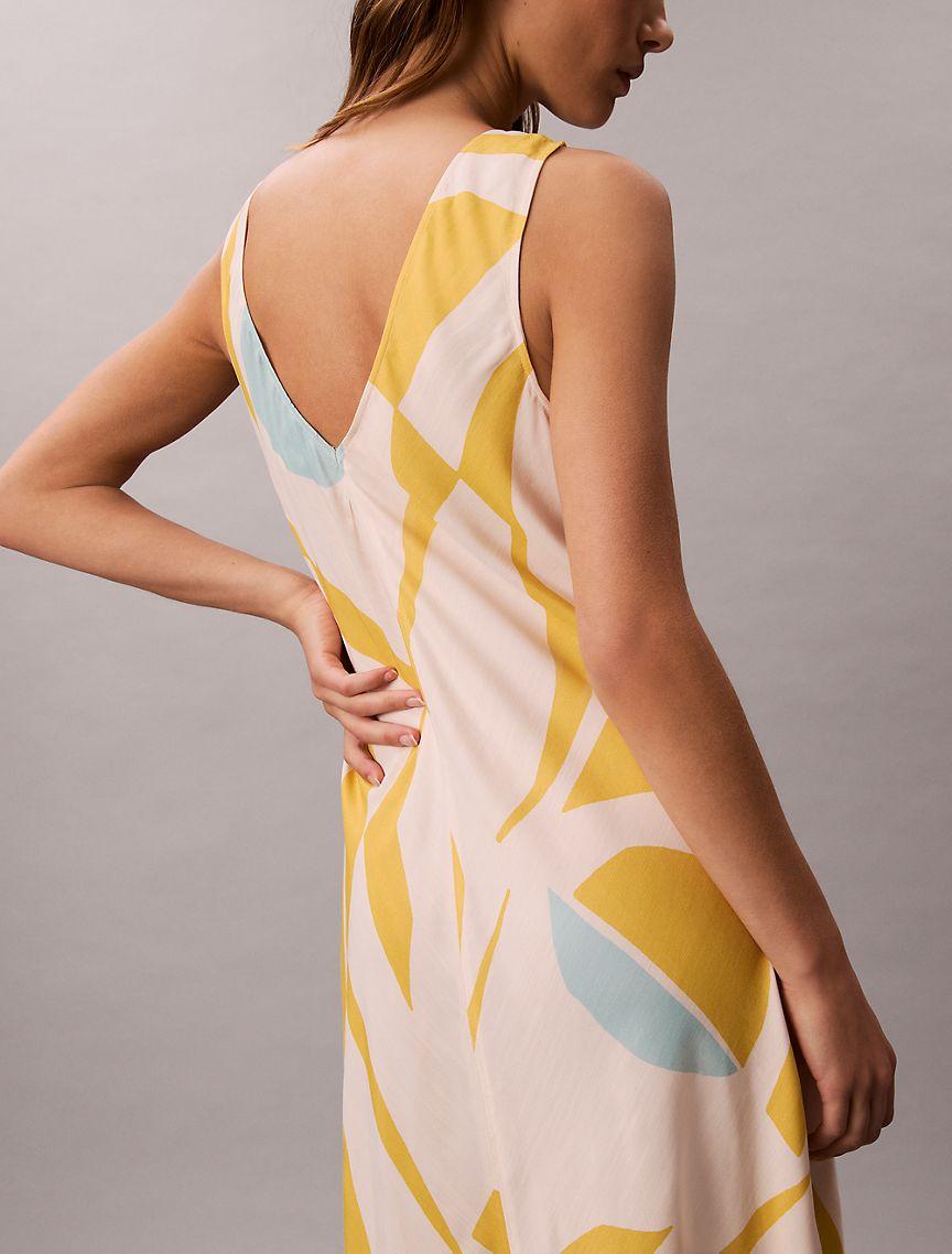 Calvin Klein Womens Printed V-Neck Midi Dress - Yellow Product Image