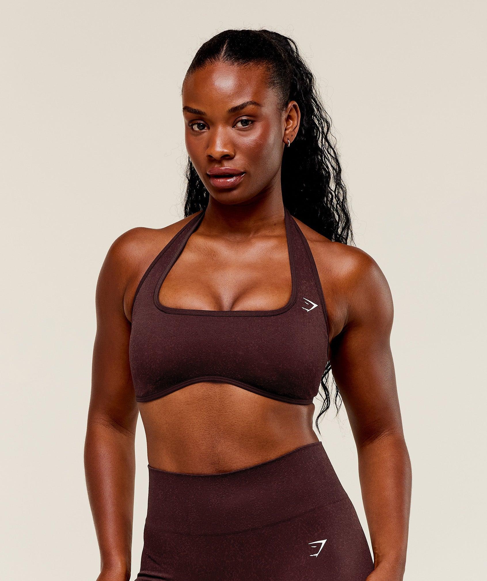 Gymshark Adapt Fleck x Whitney Halterneck Sports Bra - Cherry Purple/Rich Maroon Female Product Image