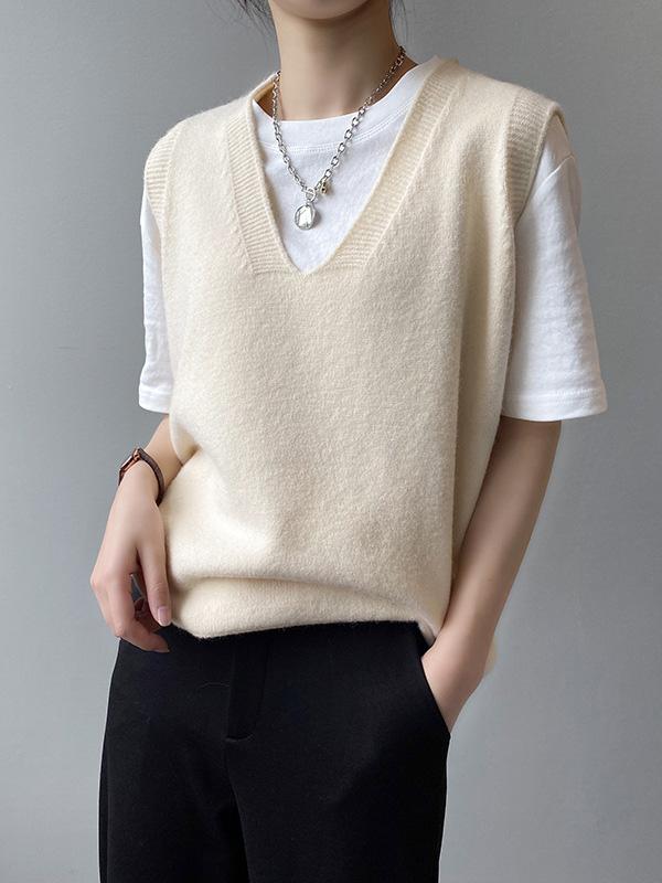 Simple 9 Colors V-Neck Loose Sleeveless Vest Product Image