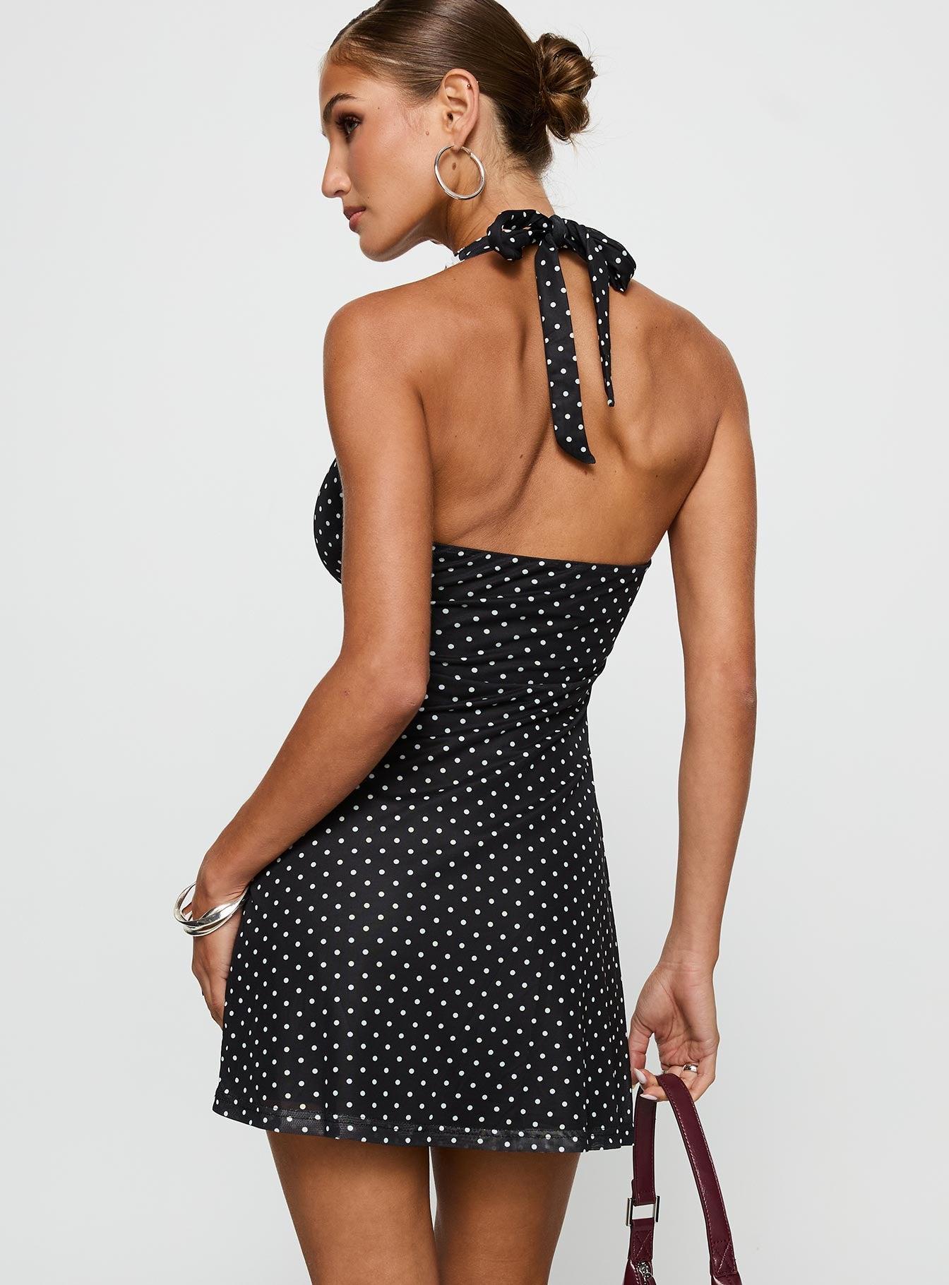 Black Beauty Halter Mini Dress Black / Polka Product Image