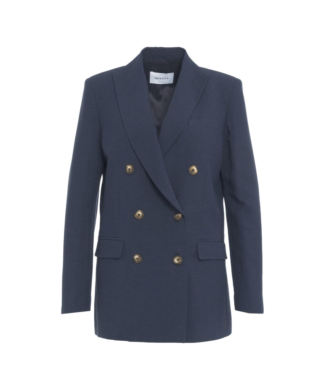 Linen blend double-breasted blazer Product Image