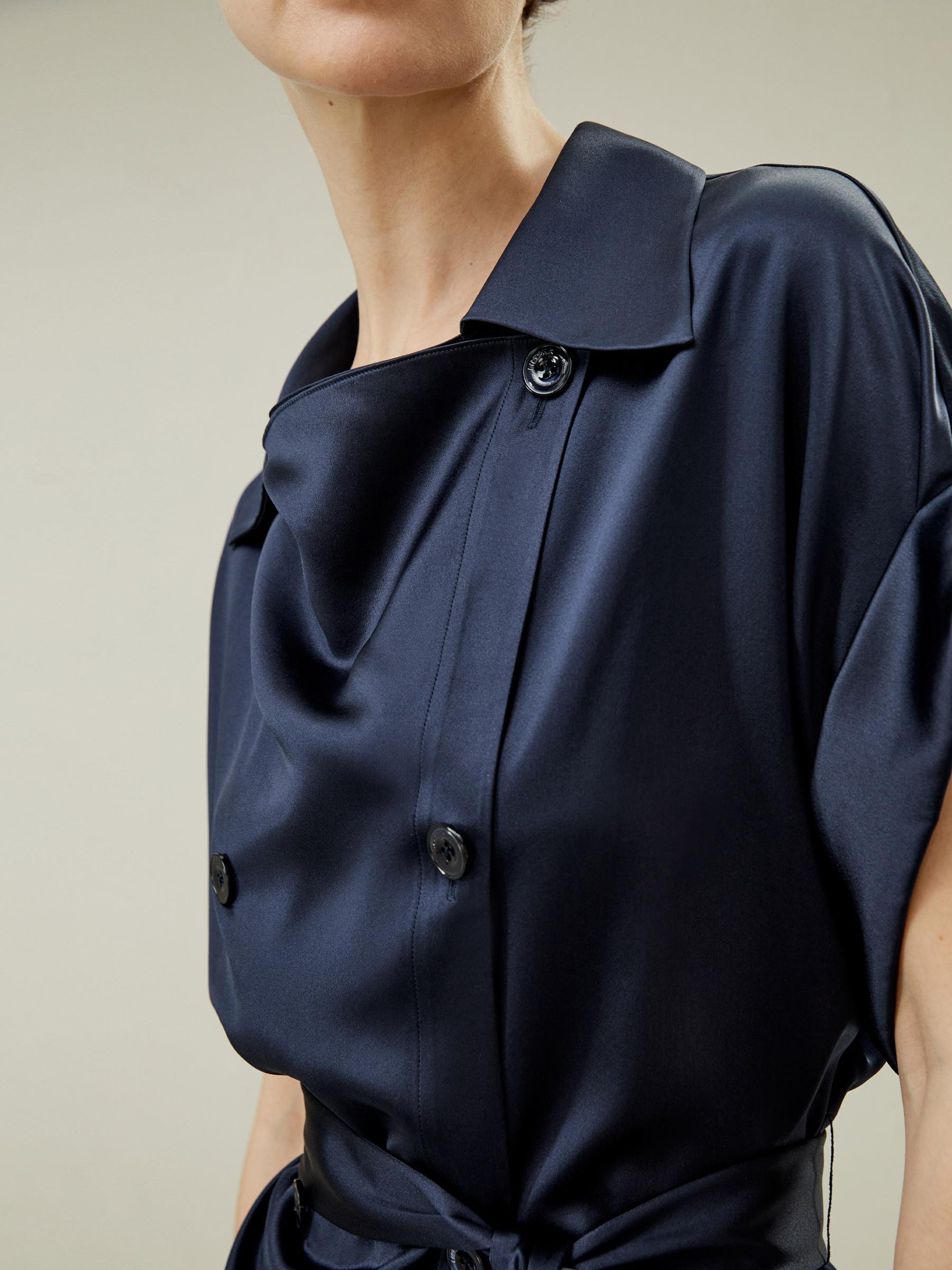 LILYSILK Silk Trench Jacket for Women Navy Blue Natural Silk Luxurious Roll-Up Trench Coat L Product Image