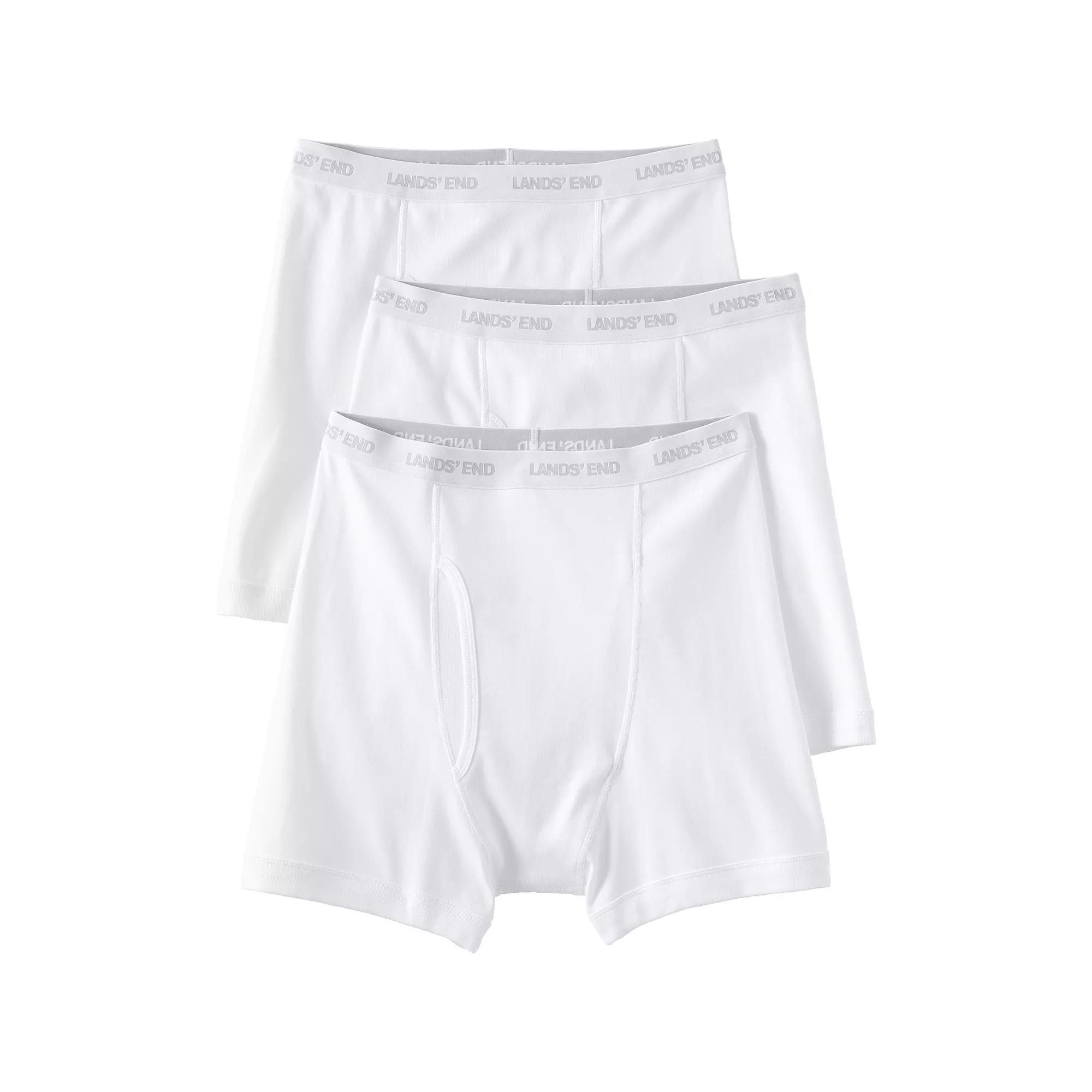 Big & Tall Lands' End Cotton 3-Pack Boxer Briefs, Men's, Size: 2XB, White Product Image