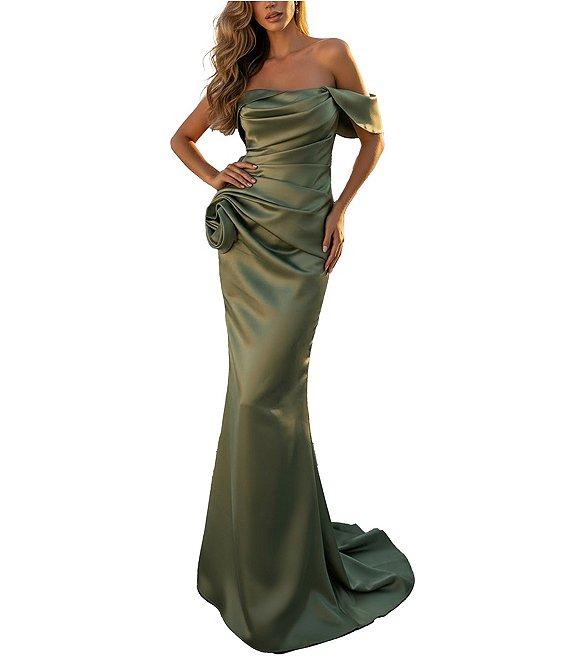 Terani Couture One Off-The-Shoulder Shimmer Sheath Gown Product Image