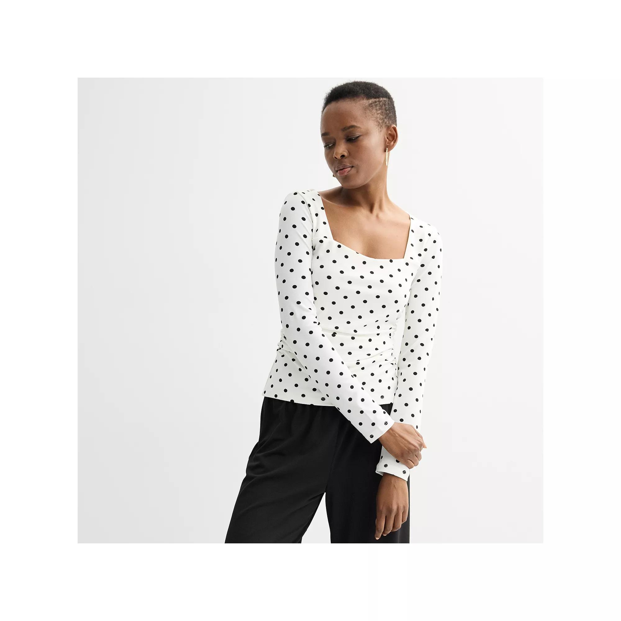 Women's INTEMPO™ Square Neck Long Sleeve Top, Size: Small, Black Dot Product Image