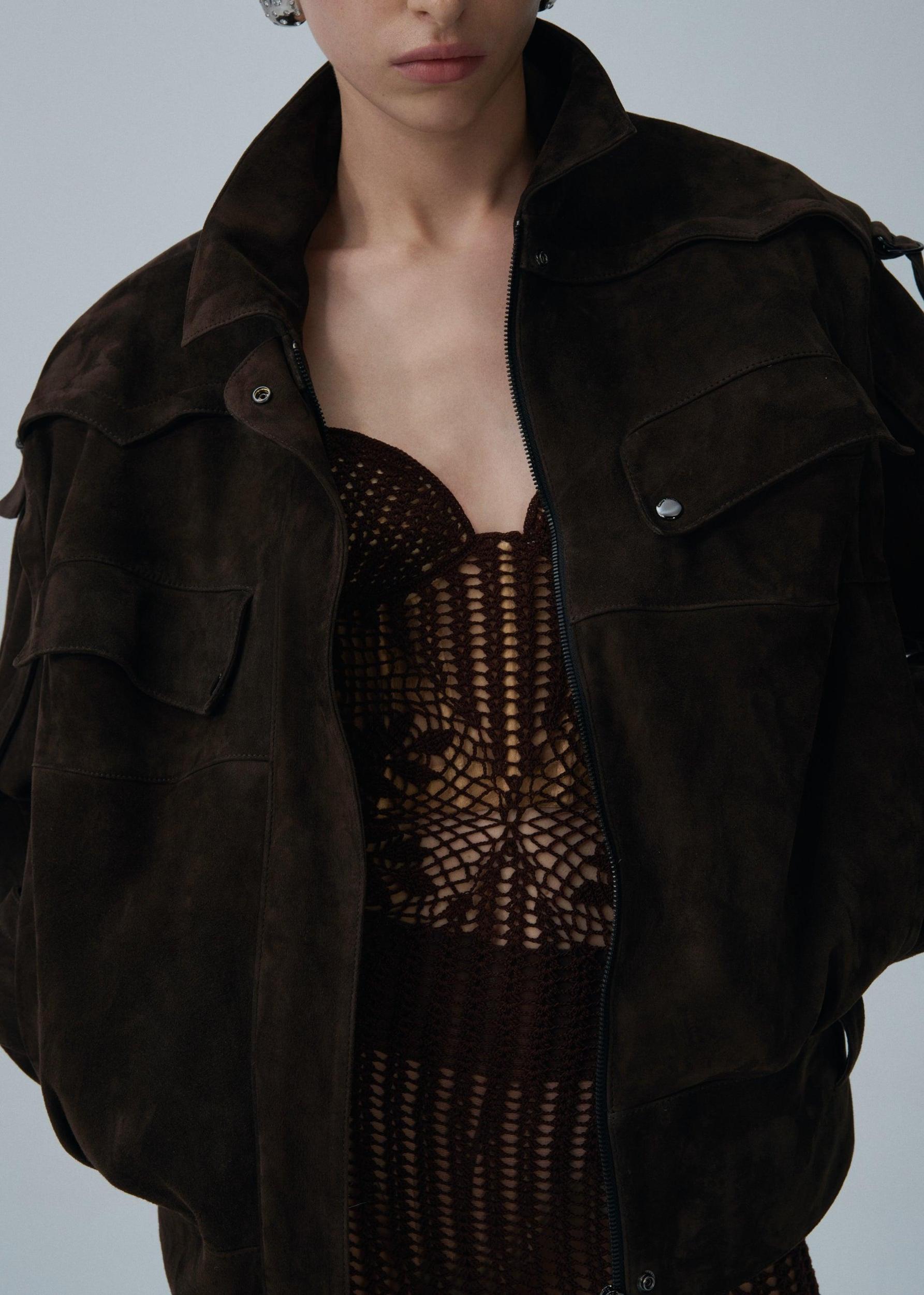 Cargo jacket in brown suede Product Image