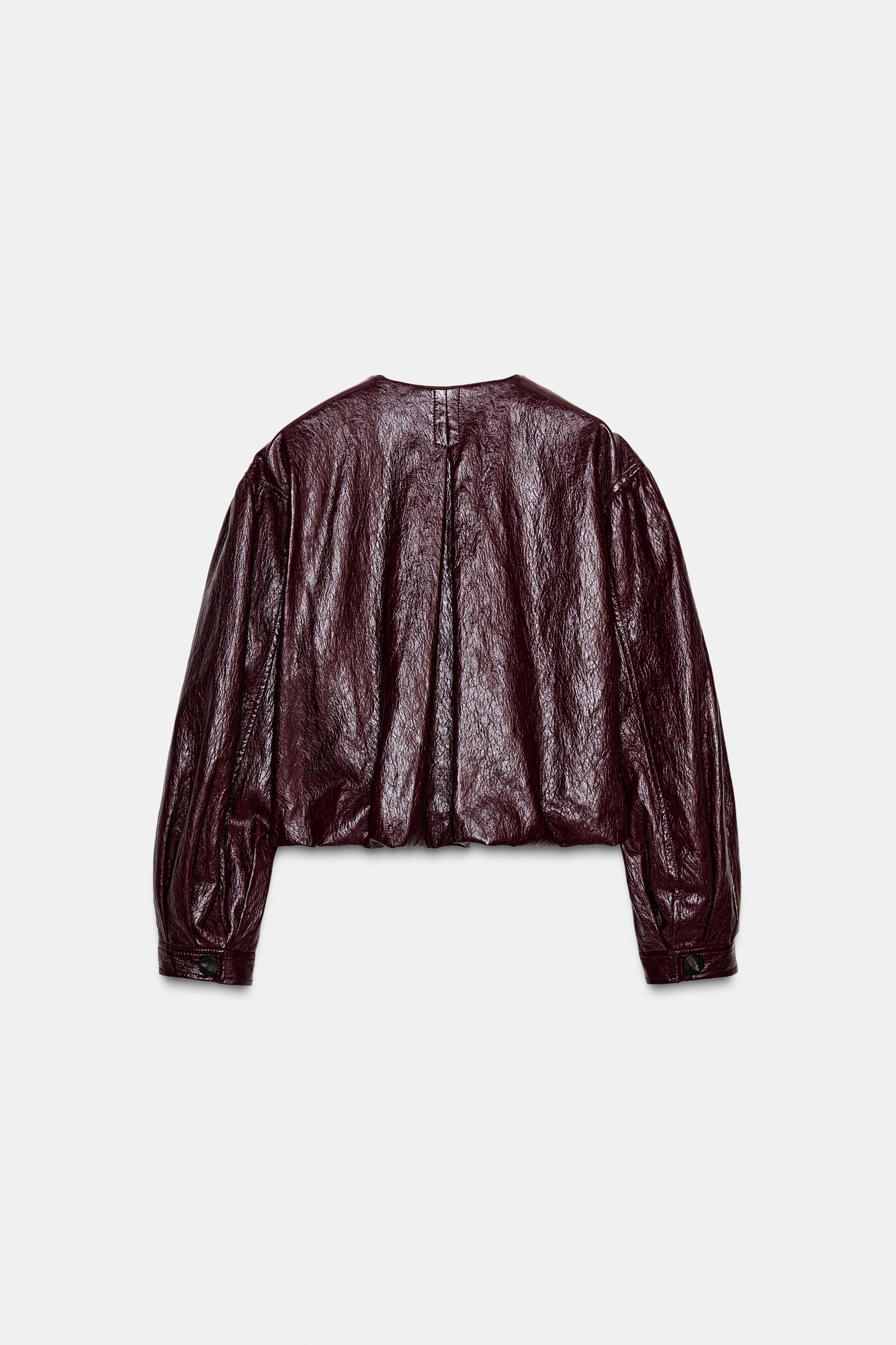 FAUX LEATHER PUFFY BOMBER JACKET Product Image