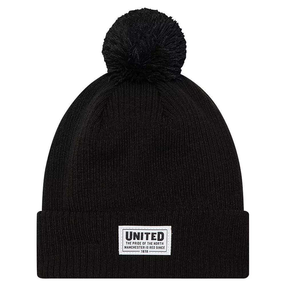 Men's New Era Black Manchester United Stitch Patch Cuffed Knit Hat with Pom, Man Black Product Image
