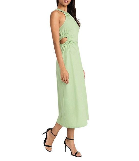 Donna Morgan Halter Neck Sleeveless Side Cut Out Cotton Poplin Midi Dress Product Image