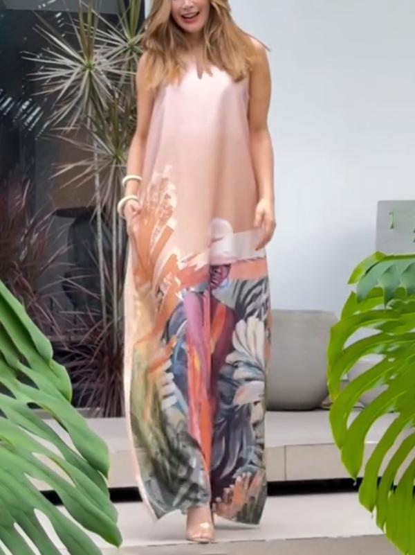 Loose Sleeveless Figure Pockets V-Neck Maxi Dresses Product Image