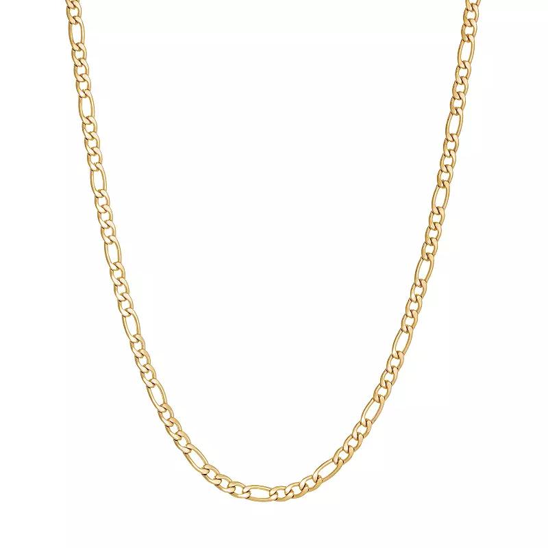 Mens LYNX Stainless Steel 3 mm Figaro Chain Necklace Gold Tone Product Image