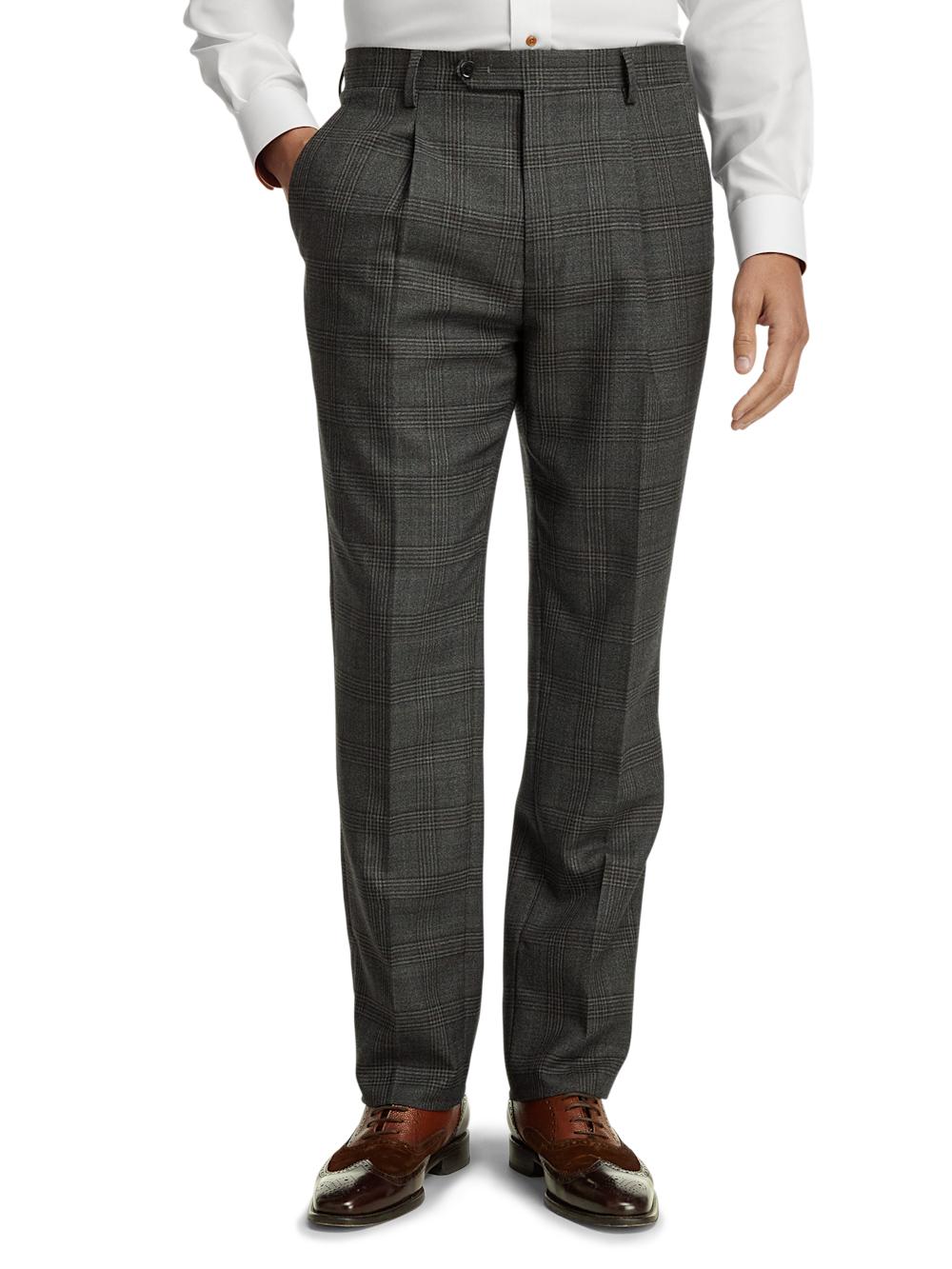 Wool Plaid Single Pleat Suit Pants - Charcoal Product Image