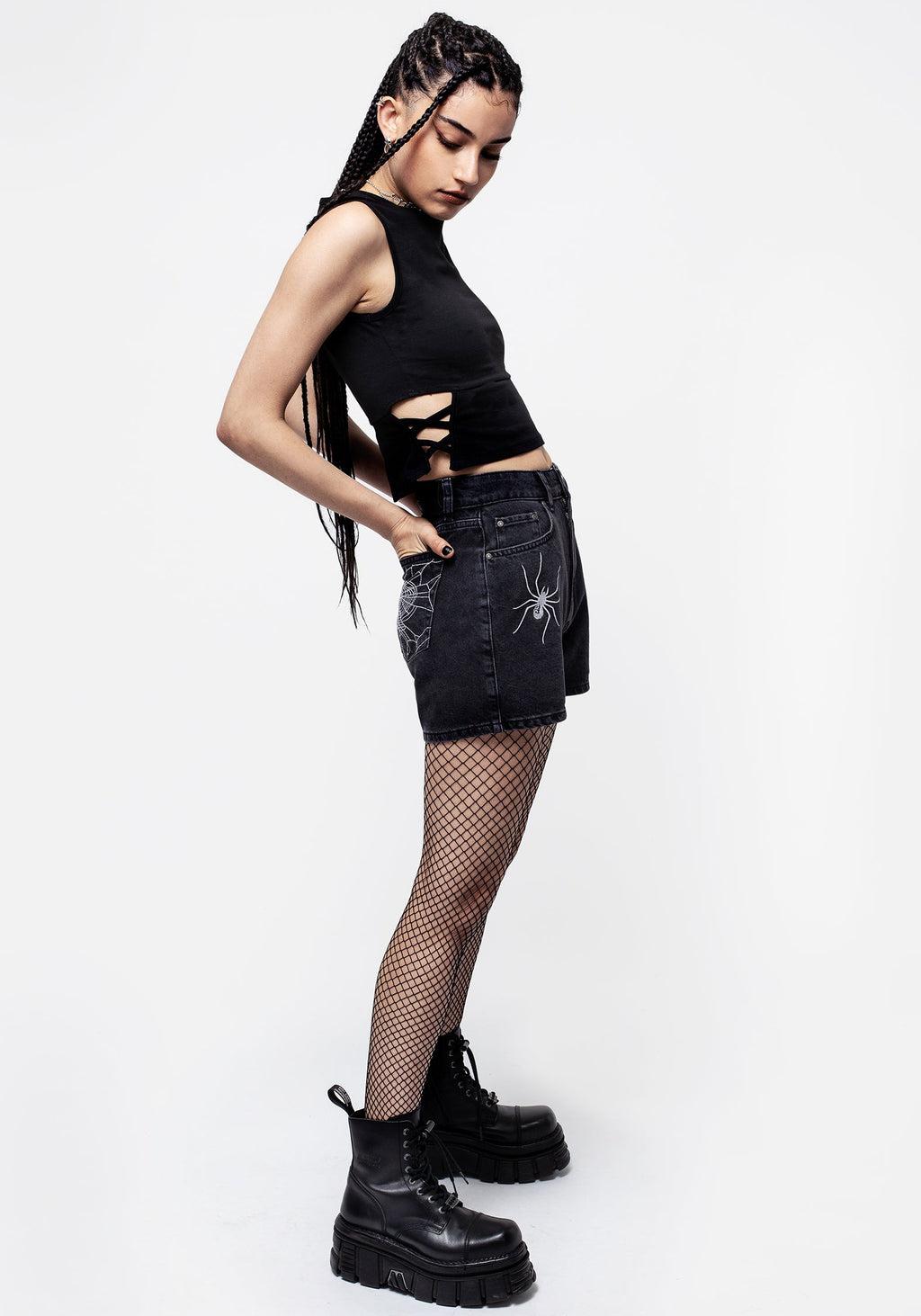 Widow Embroidered Denim Mom Short Product Image