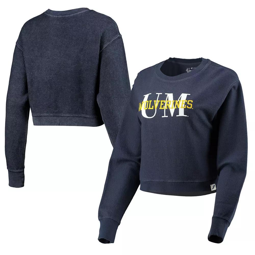 Women's League Collegiate Wear Navy Michigan Wolverines Classic Corded Timber Crop Pullover Sweatshirt,  Product Image