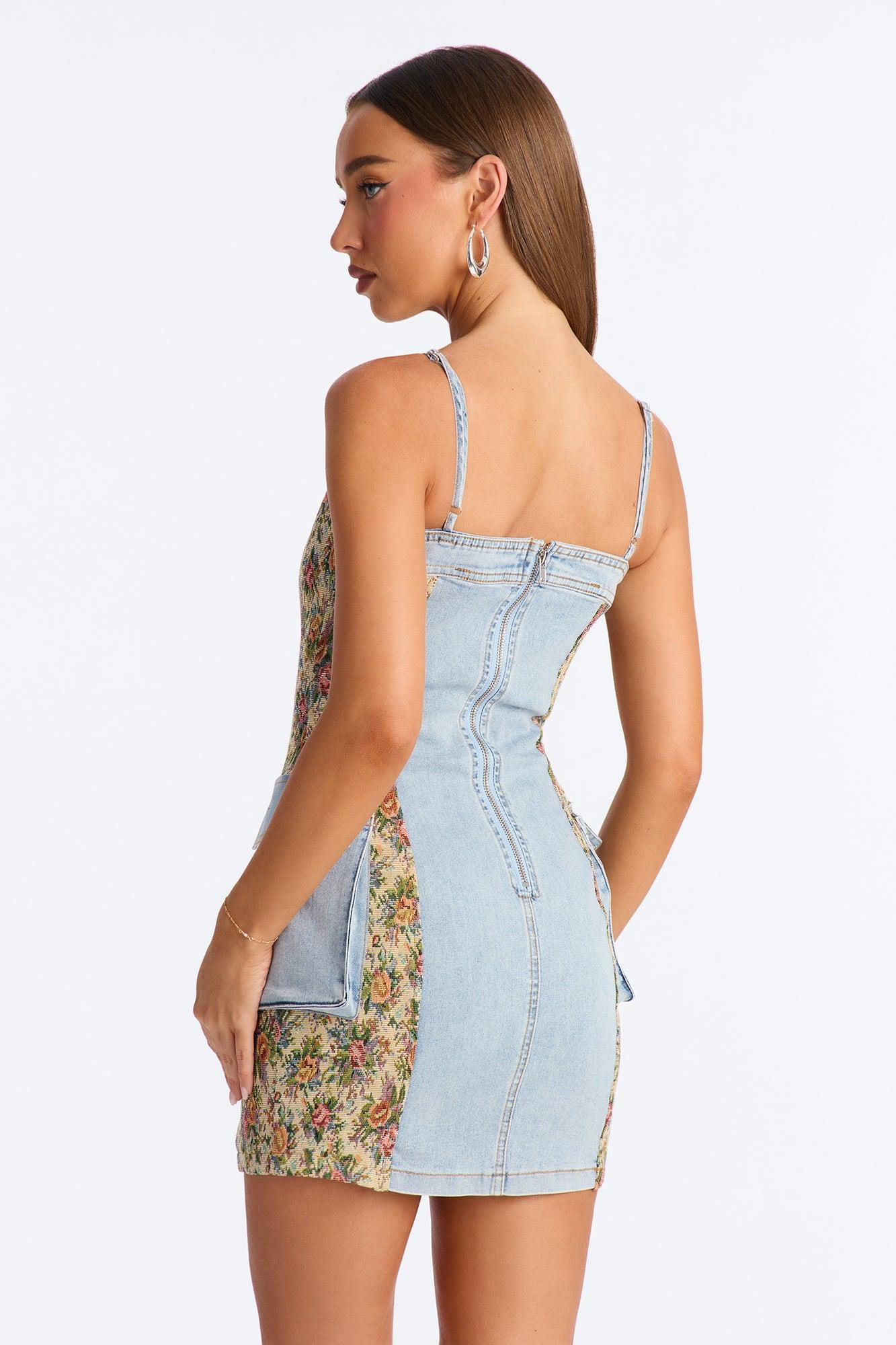 Belle Floral Stretch Denim Mini Dress - Denim Female Product Image