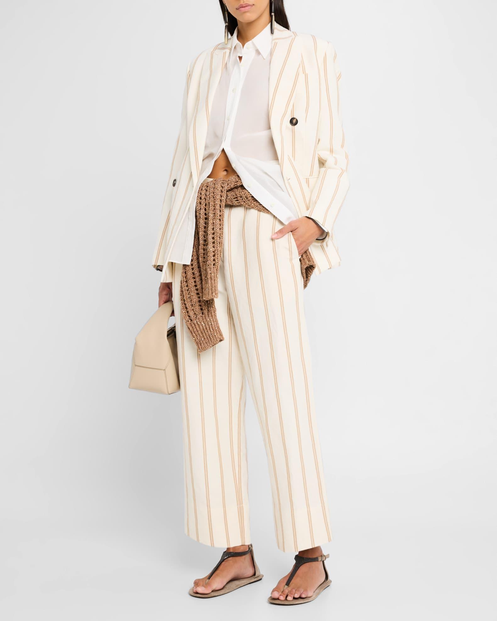 Striped Linen-Cotton Double-Breasted Blazer Product Image