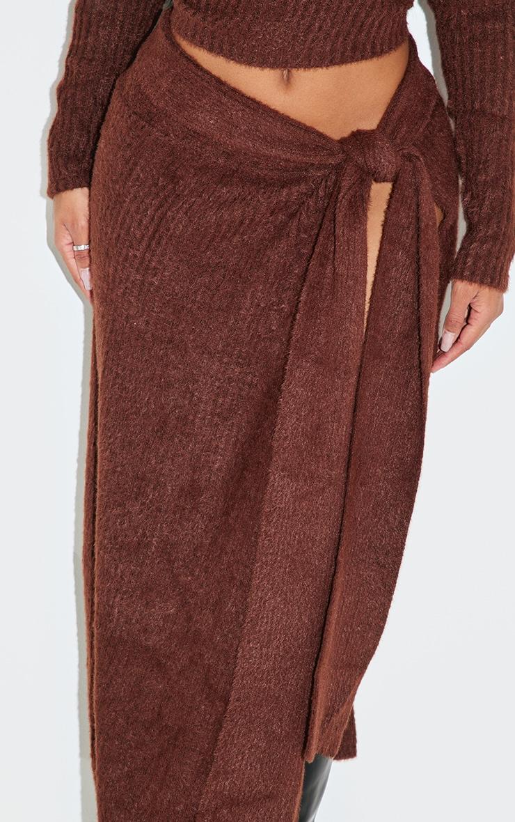 Shape Brown Knot Rib Knit Maxi Skirt Product Image
