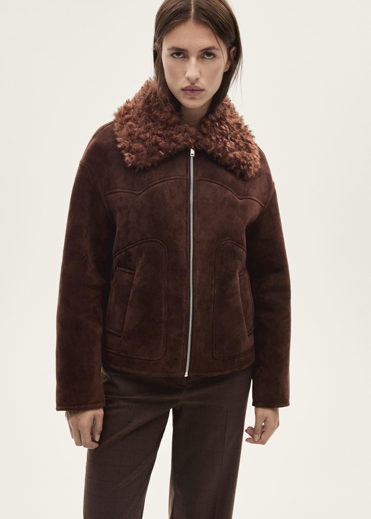 Suede-effect jacket with fleece collar - Women | MANGO USA Product Image