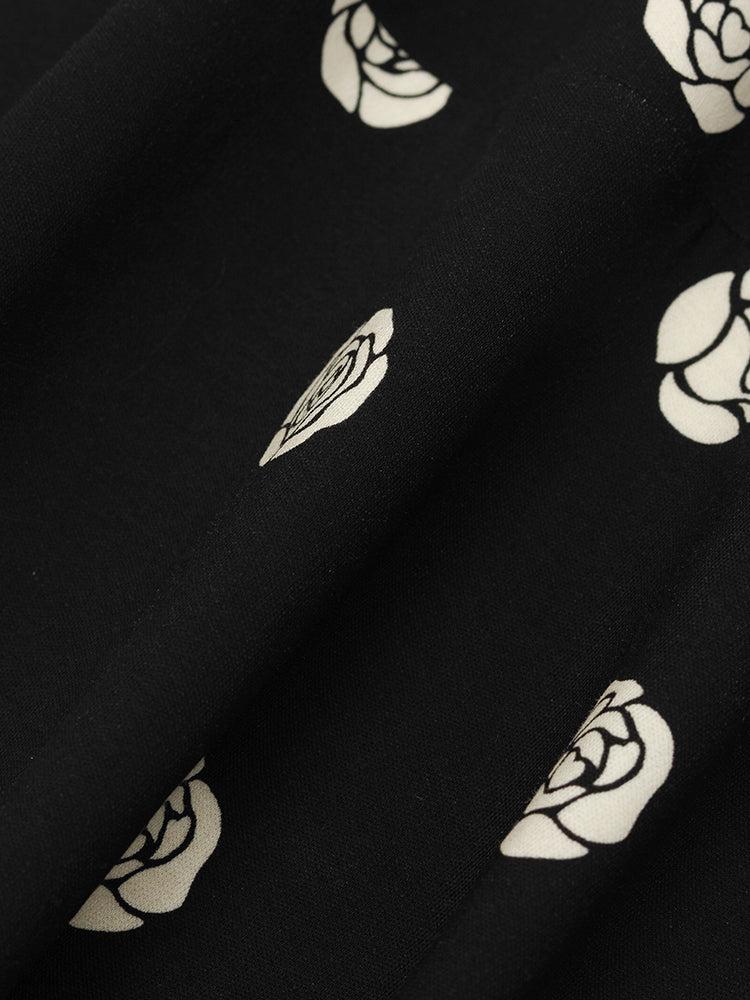 Rose Print Puff Sleeves Women Qipao Mini Dress Product Image