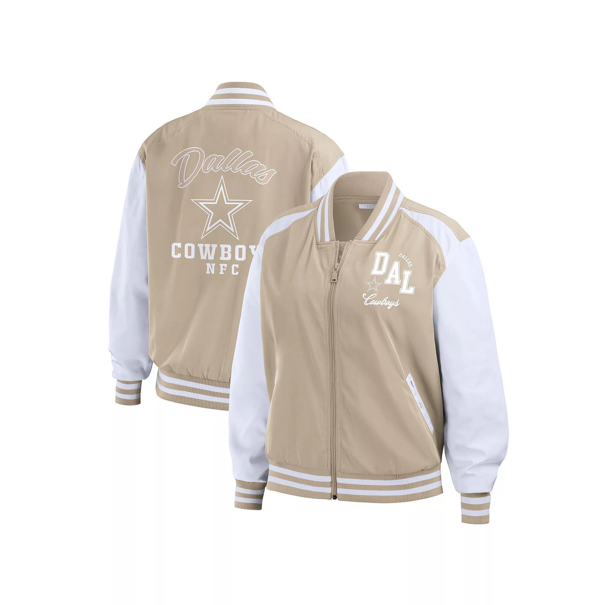 Women's WEAR by Erin Andrews Tan Dallas Cowboys Tonal Full-Zip Bomber Jacket Tonal Full-Zip Bomber Jacket, Size: XL, Team Product Image