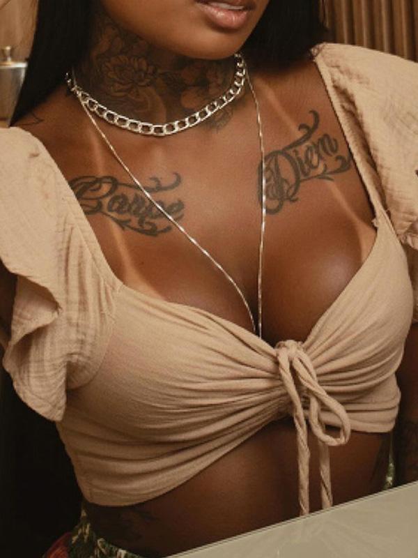 Retro Bandage Navel-Baring Short Sleeves Shirts Product Image