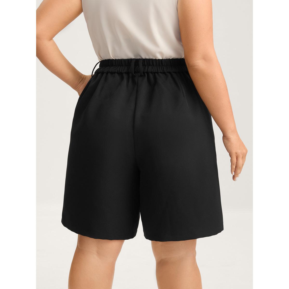 Plus Size Pin Tuck Straight-Leg Shorts Women Black At the Office Straight Leg Office Shorts BloomChic 14-16/1X Product Image