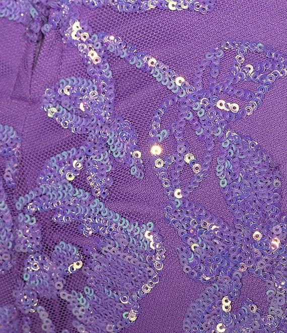 B. Darlin Floral Sequin Pattern V-Neck Spaghetti Strap Lace Up Back Dress Product Image