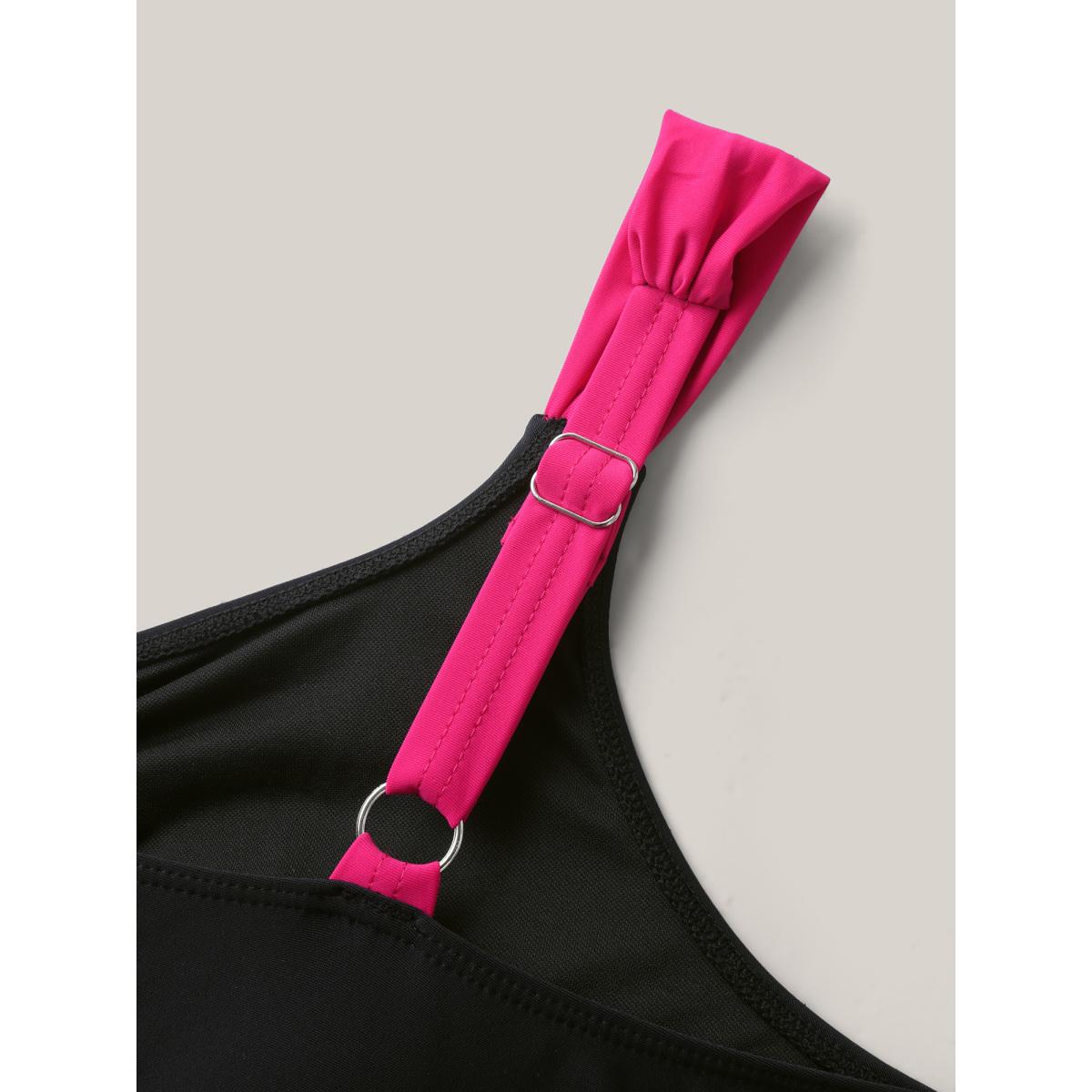 Plus Size Color Contrast Floral Drawstring Swim Dress Women's Swimwear Rosered Beach Bodycon Heart neckline High stretch Curve Swim Dresses BloomChic 12/L Product Image