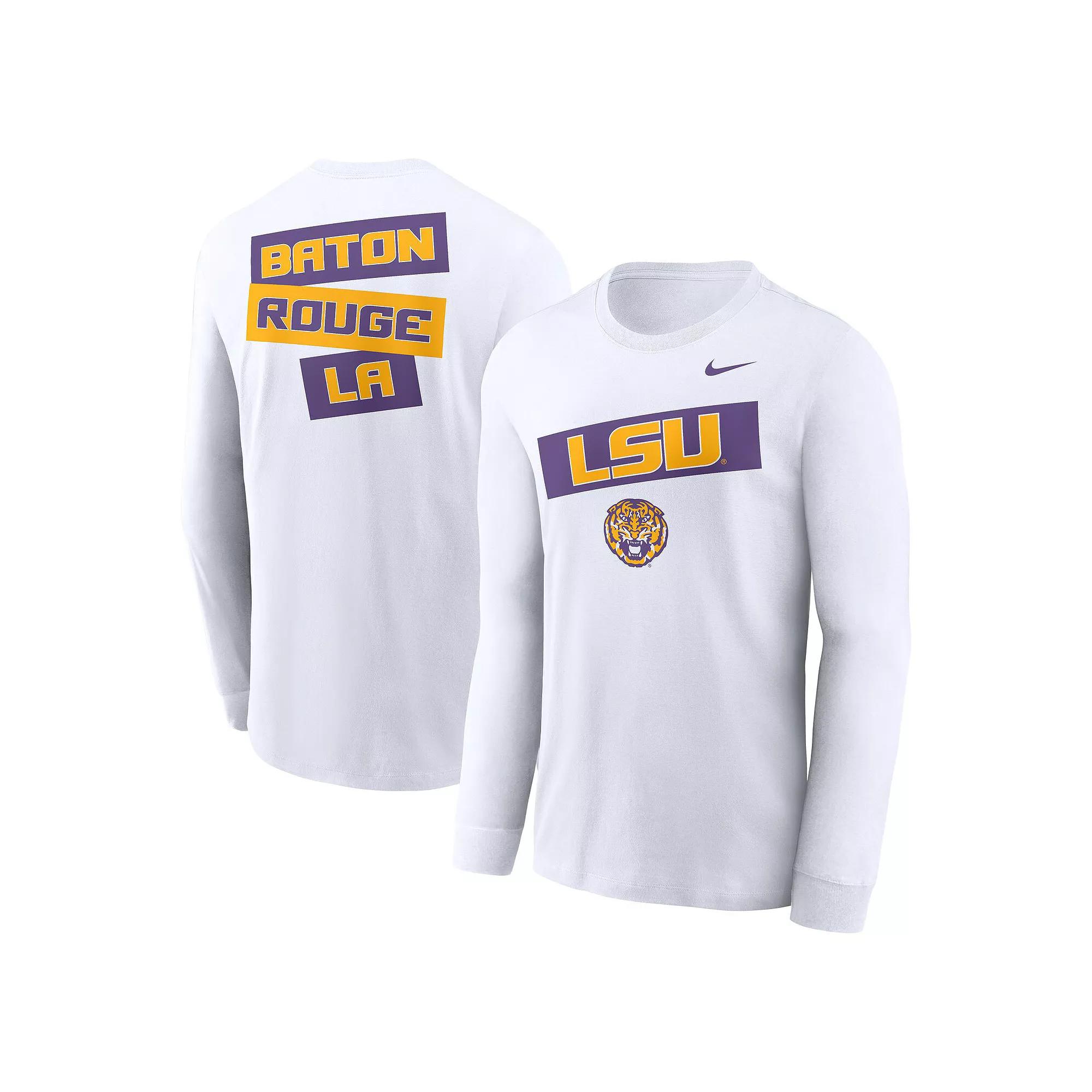 Men's Nike White LSU Tigers Two-Hit Classic Location Long Sleeve T-Shirt,  Product Image