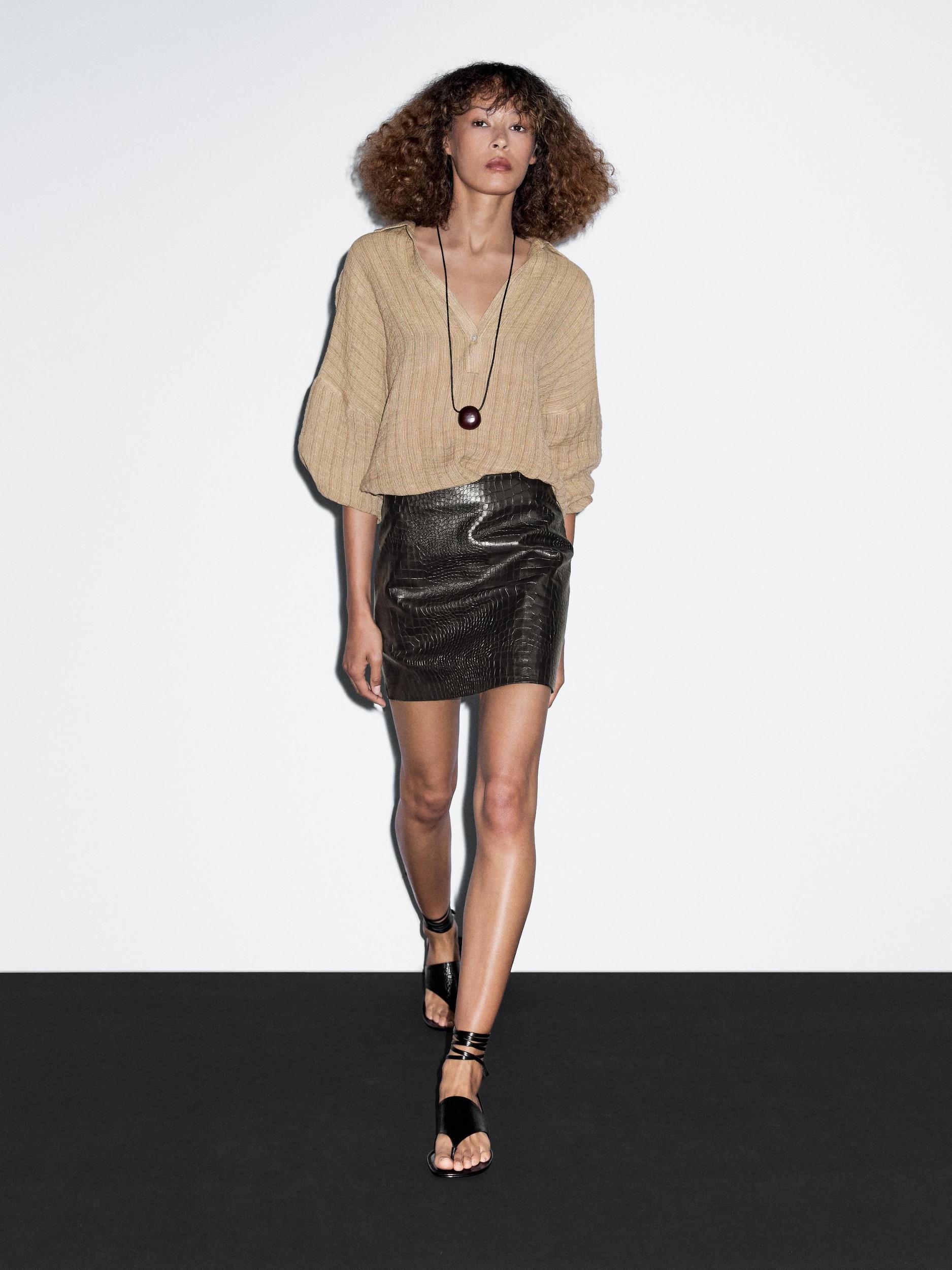 Mock croc nappa leather mini skirt Product Image