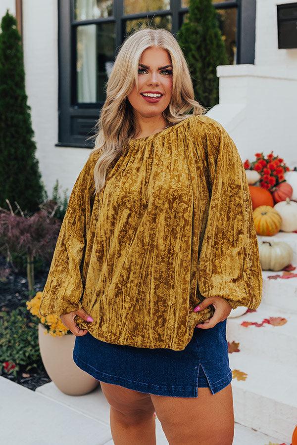 Glamour Galore Velvet Top in Mustard Curves Product Image