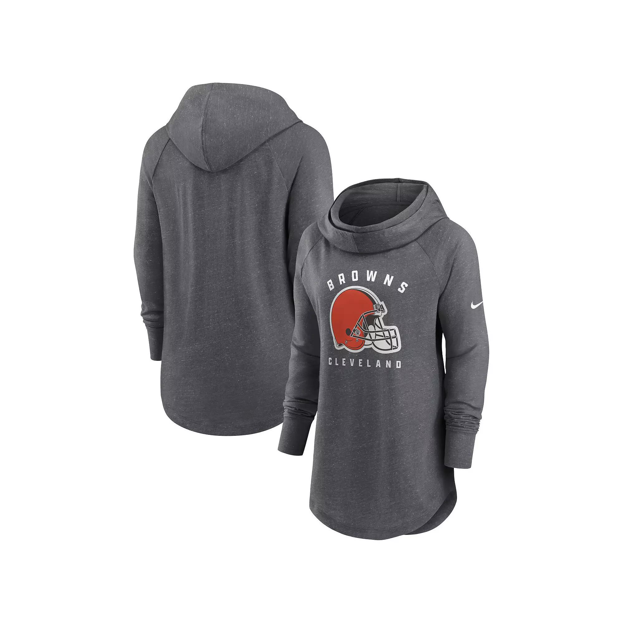 Women's Nike Heather Charcoal Cleveland Browns Raglan Funnel Neck Pullover Hoodie,  Product Image